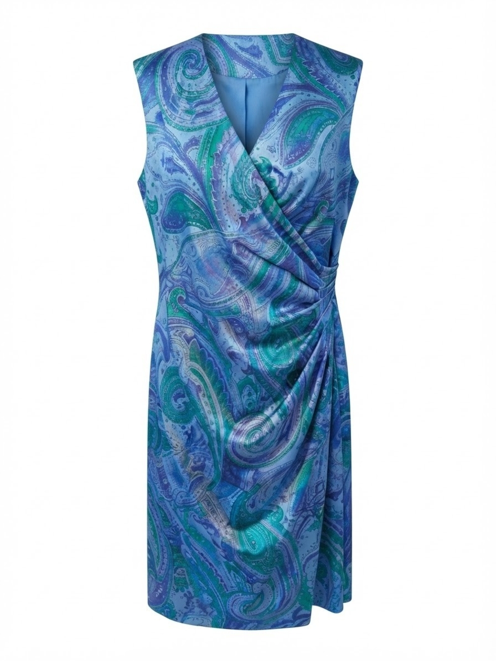 Lauren Ralph Lauren Blue and Green Paisley Wrap-Style Midi Dress